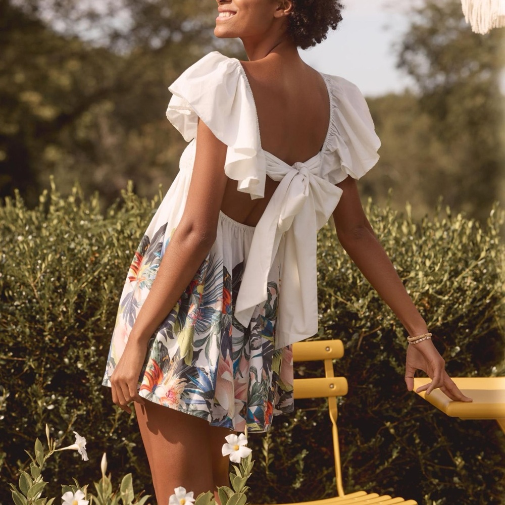 Anthropologie floral ruffle sleeve open back mini dress size Medium - Picture 2 of 7